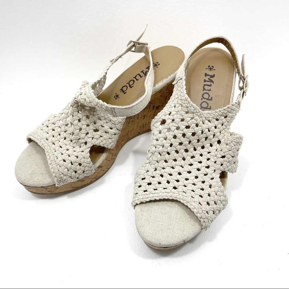 Mudd Cream & Cork Crochet Platform Wedge Sandals 9
